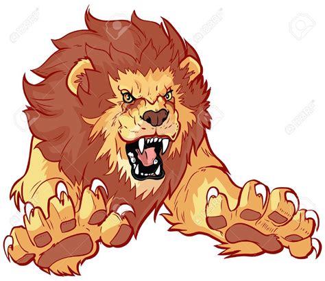 Vector Cartoon Clip Art Illustration Of A Roaring Lion Leaping Or