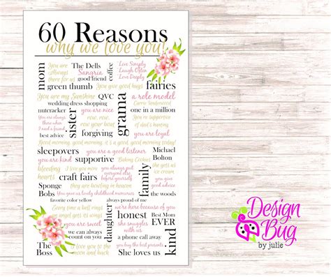 60 Reasons Why We Love You Poster Etsy