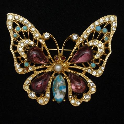 Butterfly Brooch Pin Large Colorful Stones By Art World Of
