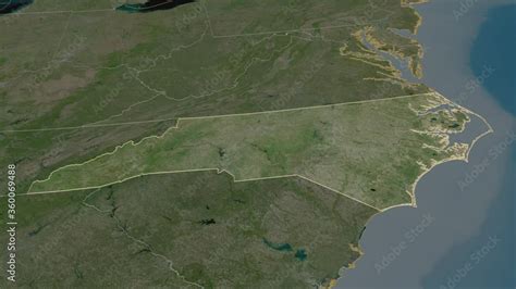 North Carolina State With Its Capital Zoomed And Extruded On The