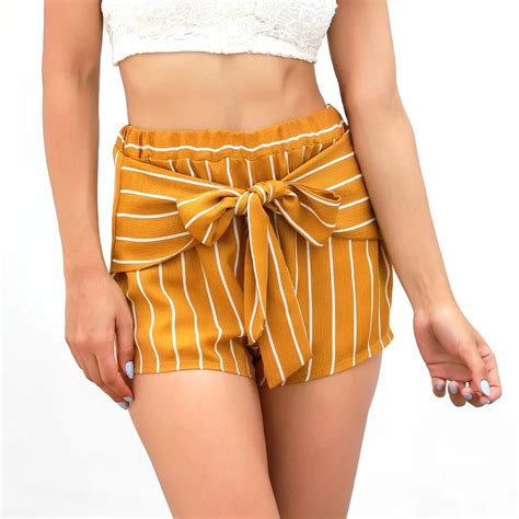2018 Women Shorts Striped Bandage Bowknot Shorts Summer Tie Sexy Shorts