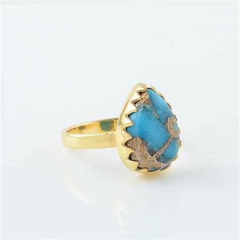 Beautiful Copper Turquoise Pear Shape Gemstone Ring Gemstone Ring