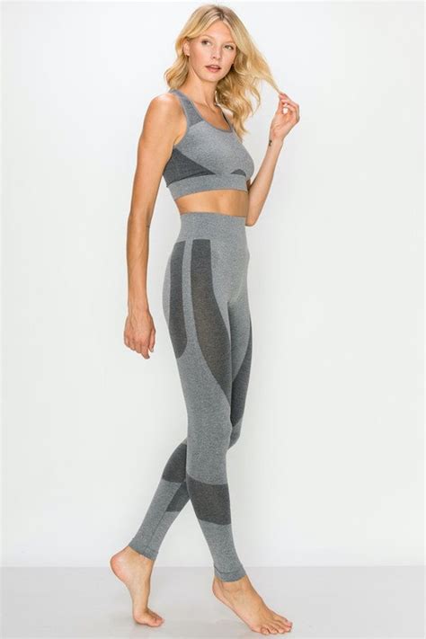 gray seamless sports bra and legging pants set for etsy