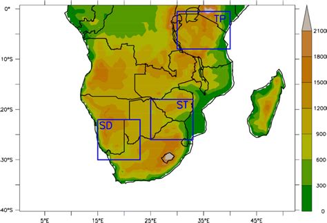The Study Domain Showing Southern African Topography And The Selected