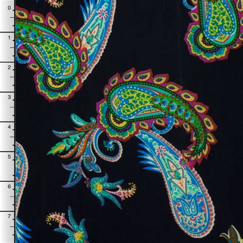 Cali Fabrics Bright Paisley On Black Ity Knit Print