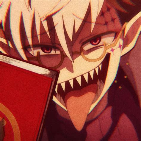 An Anime Character Holding A Red Book With His Mouth Open And Teeth