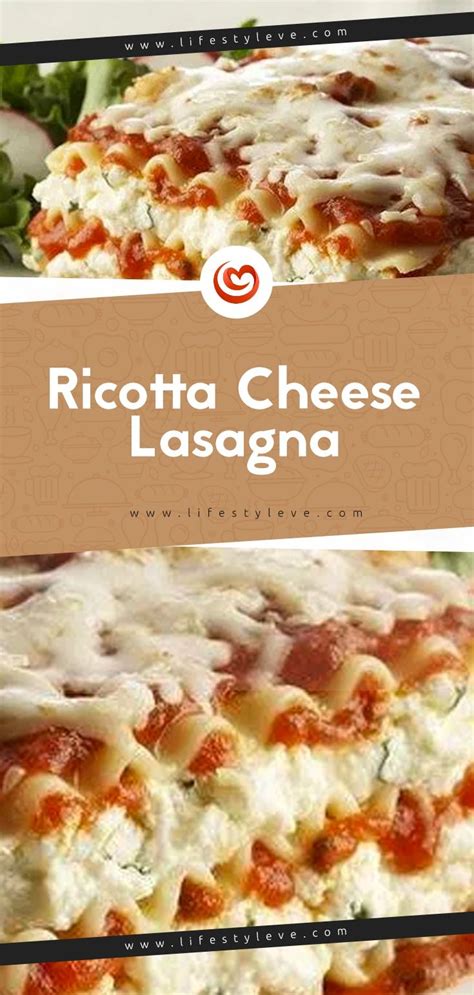 The Cover Of Ricotta Cheese Lasagna Is Shown In Two Different Images One With