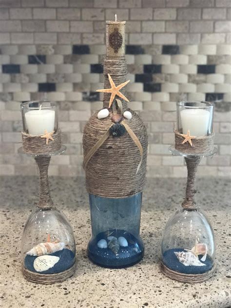 Wine bottle wicks for your bottle oil candles. Wine bottle candle holder coastal candle holder beach ...