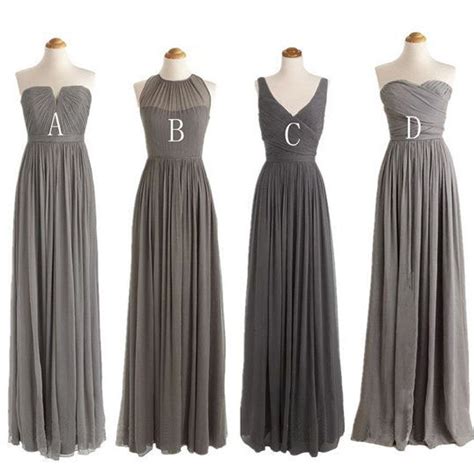 Grey Cheap Simple Mismatched Styles Chiffon Floor Length Formal Long