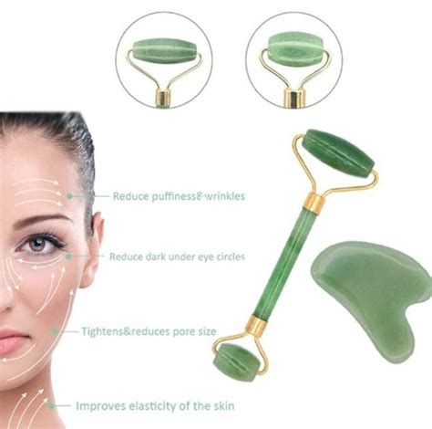 2pcs Gua Sha Natural Jade Massage Roller Facial Massager Skin Care Tools Slimming Face Body Spa