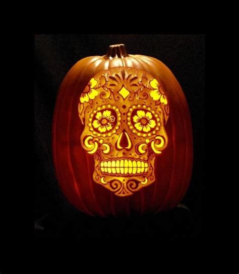 Sugar Skull Hand Carved On A Foam Pumpkin Plug In Light