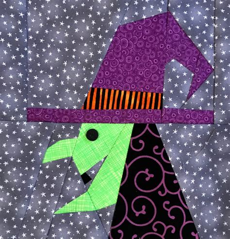 Toothy Witch Paper Pieced Block Pattern In Pdf Etsy Halloween