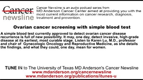 When it comes to treating any disease, diagnosis is everything. Ovarian cancer screening with simple blood test - YouTube