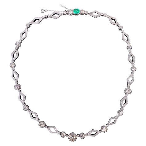 Art Deco Emerald Diamond Platinum Necklace For Sale At 1stdibs