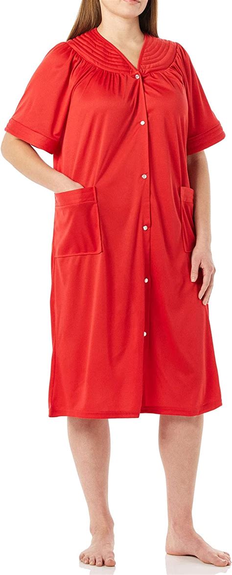 Amerimark Womens Snap Front Solid Color Duster Robe Short Sleeve