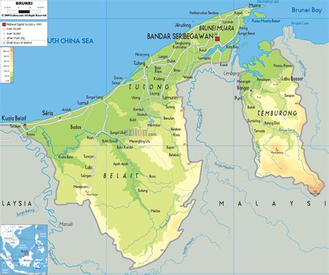 Physical Map Of Brunei Ezilon Maps
