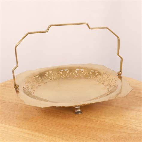 Bowl Dish Tray Vintage Solid Brass Simple Design Handle Elevated On 3 Legs By