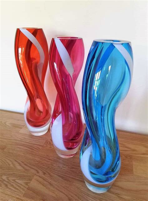 Hand Blown Glass Vase Bellybutton Twist Bright And Etsy Uk Glass Blowing Hand Blown Glass