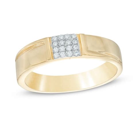 10k yellow gold 1/5 cttw round diamond wedding anniversary band estate ring sku# g301428 twin city gold is pleased to offer this great looking multi stone ring. Men's 1/10 CT. T.W. Diamond Wedding Band in 10K Gold | Zales