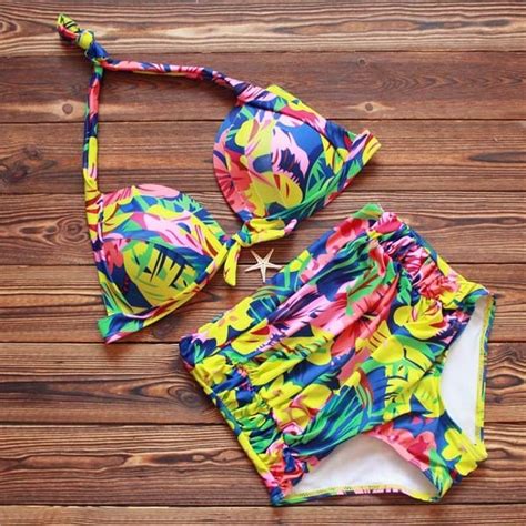 Buy 2019 Retro Sexy Halter Floral Biquini Swim Bathing