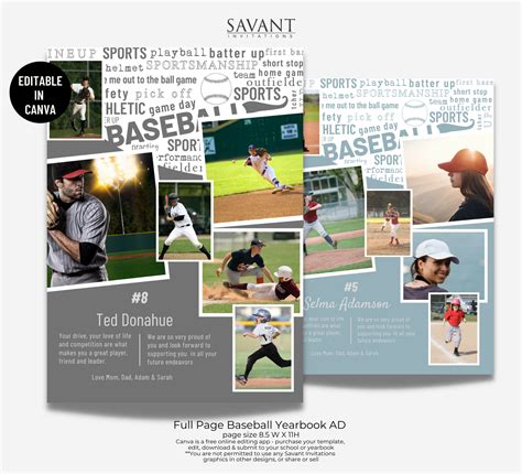 Full Page Baseball Yearbook Ad Template Sports Program Ad Etsy