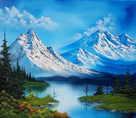 Oil Art And Collectibles Painting Bob Ross Style Monochrome Mountain