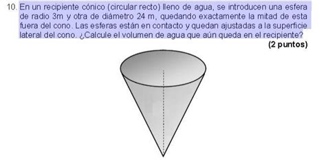 En un recipiente cónico circular recto lleno de agua se introducen una esfera de radio m y
