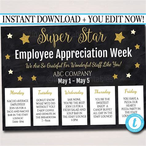 Editable Staff Appreciation Week Itinerary Poster Digital File