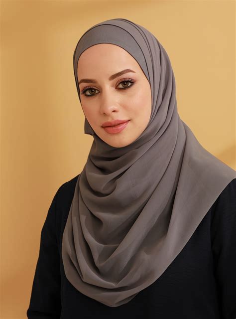 chiffon instant hijab with inner undercap gray instant scarf