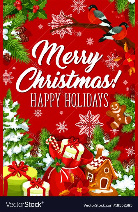 Merry Christmas Happy Holiday Greeting Card Vector Image On VectorStock Merry Christmas Card