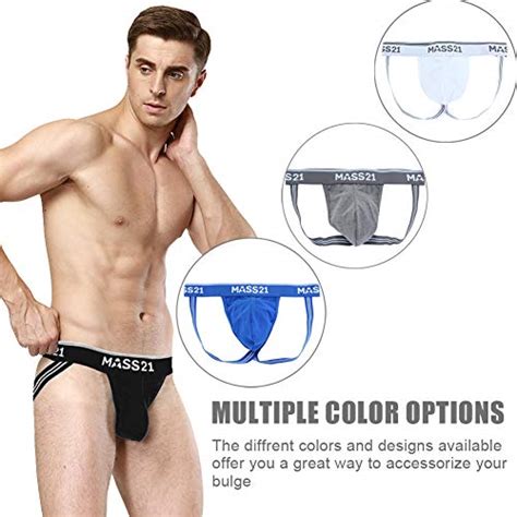 Mass21 Sexy Mens Cotton Low Rise Jockstraps Gay Briefs Thong Underwear Pouch Graywhiteblack