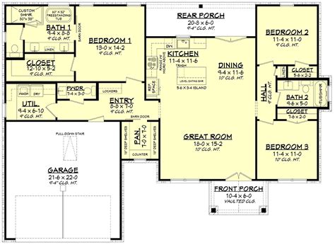 Ranch Style House Plan With Bed Bath Car Garage In