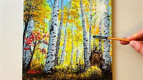 How To Paint Birch Trees Acrylic Painting For Beginers 156 Youtube