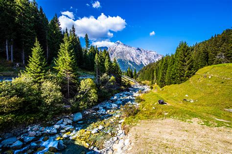 Pictures Alps Switzerland Nature Streams Mountains Stone Trees