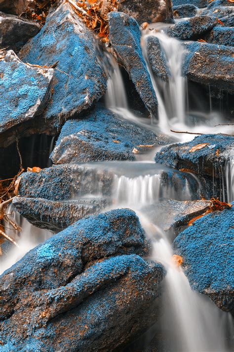 Free Photo Blue Moss Waterfall Hdr America Scenery Scene Free
