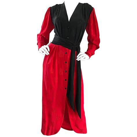 Emanuel Ungaro Vintage Red Black Color Block 1990s Long Sleeve 90s Silk