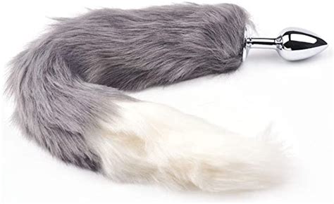 Behorny Tail Butt Plug Furry Fox Cat Tail Anal Plug Grey And White