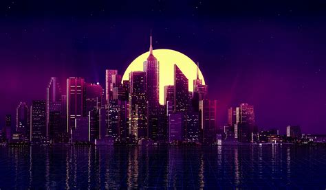 2560x1440 Retro Wave Purple Skyscraper City 1440p Resolution Wallpaper