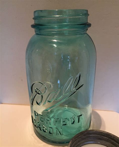 Rare Antique Blue Ball Jar 1 Quart 1900s Off Center Perfect Mason With
