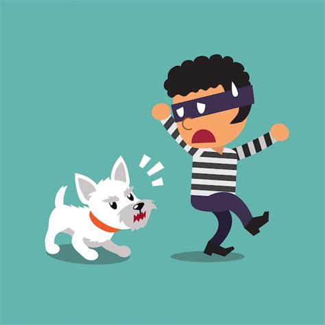 Dibujos Animados De Un Pequeño Perro Y Ladrón Vector Premium