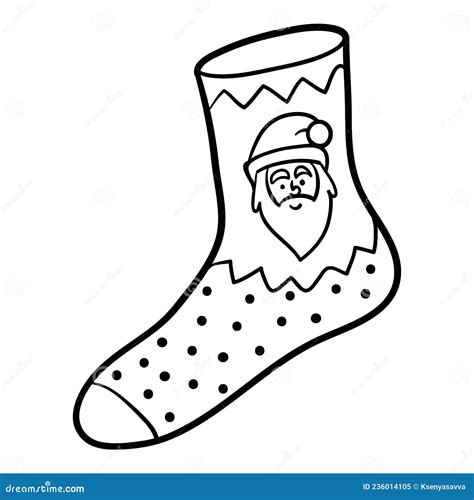 Coloring Book For Kids Sock With Santa Claus Stock Vector
