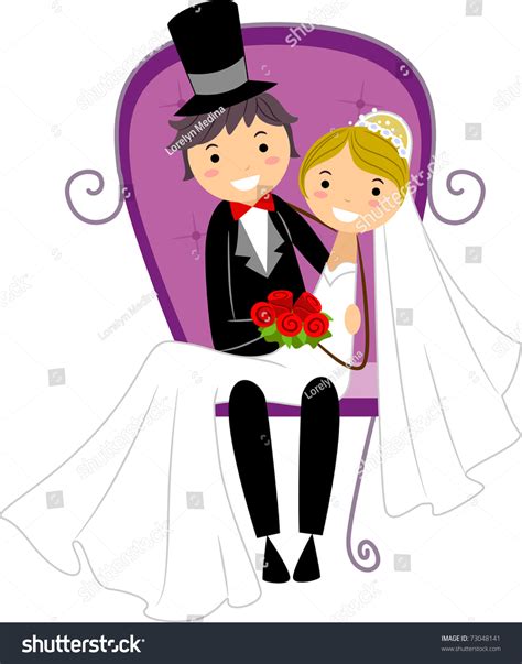 Illustration Bride Sitting On Her Grooms Stock Vector