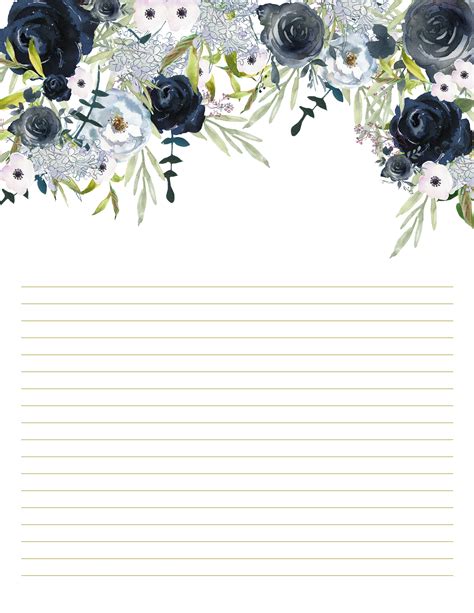 Navy And Silver Floral Stationary For Wedding Writing Paper Etsy In