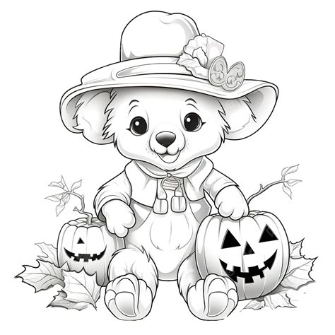 Coloring Book With A Cute Koala Using Costume Scarecrow And Pumpkin