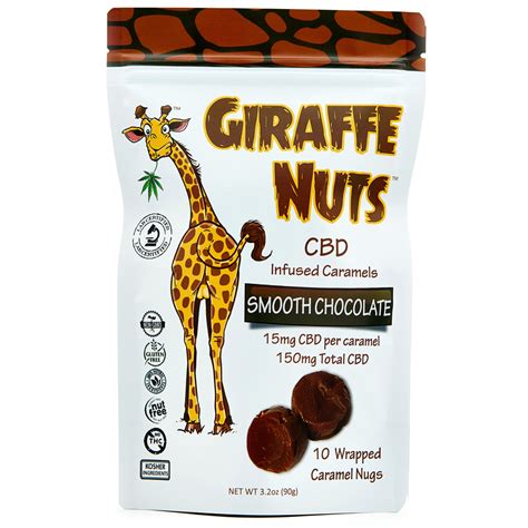 Giraffe Nuts Infused Caramels Smooth Chocolate Chew 15mg Hemp Cbd Per Piece 10 Pieces