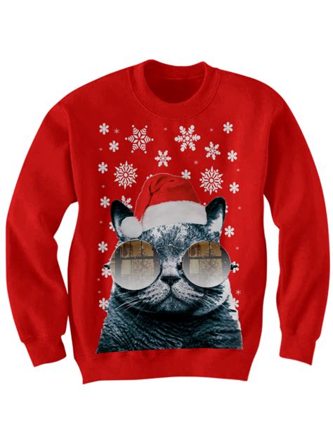 Ugly Christmas Sweater Santa Cat Sweater Cat With Glasses