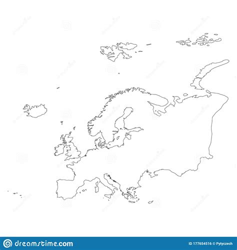 Europe Thin Black Outline Map Contour Map Of Continent Simple Flat