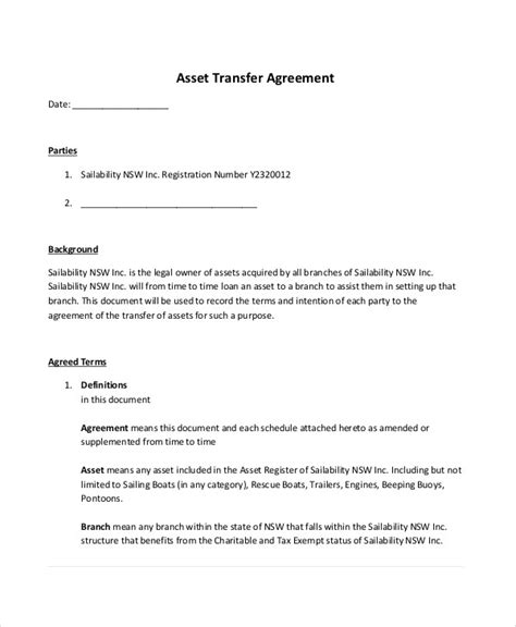 Transfer Agreement Template 14 Free Word Pdf Format Download