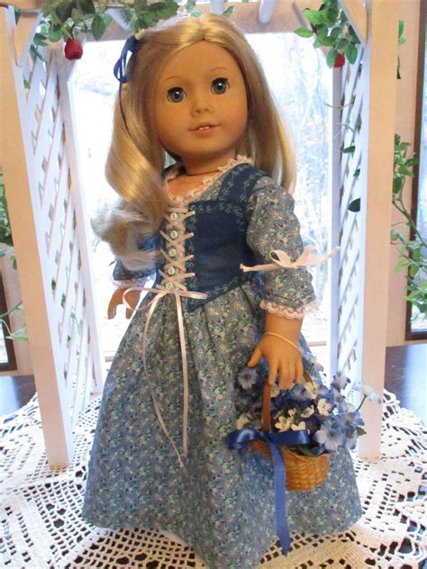 Blue Historic Doll Dress With Laced Wool Felt Vest And Floral Etsy Doll Dress Doll Clothes