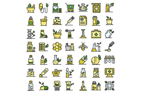 Homeopathy Icons Set Vector Flat Healthcare Illustrations ~ Creative
